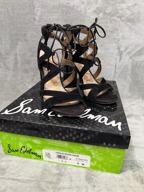 Sam Edelman Yardley Black Suede Lace-Up Block Heel Sandals/Heels Size 9